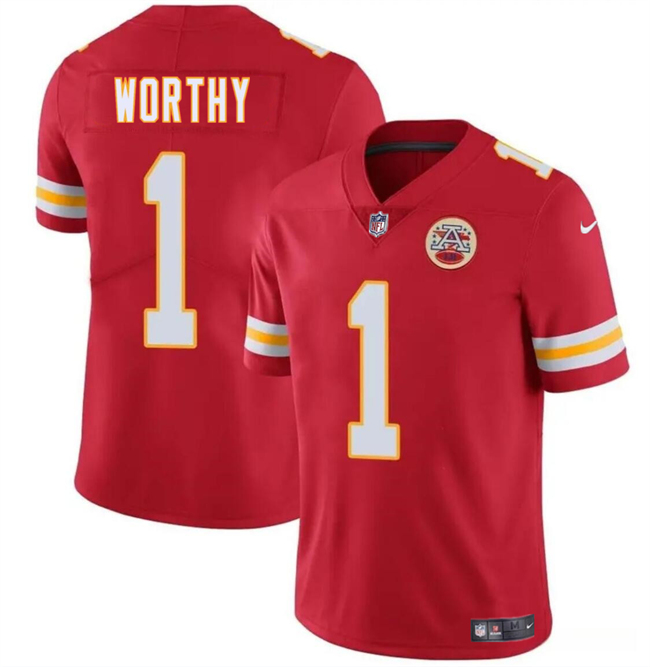 Men’s Kansas City Chiefs #1 Xavier Worthy Red 2024 Draft Vapor Untouchable Limited Football Stitched Jersey